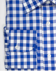 Patrick Hellmann Collection White Blue Shirt With Checks Gingham Pattern thumbnail 2